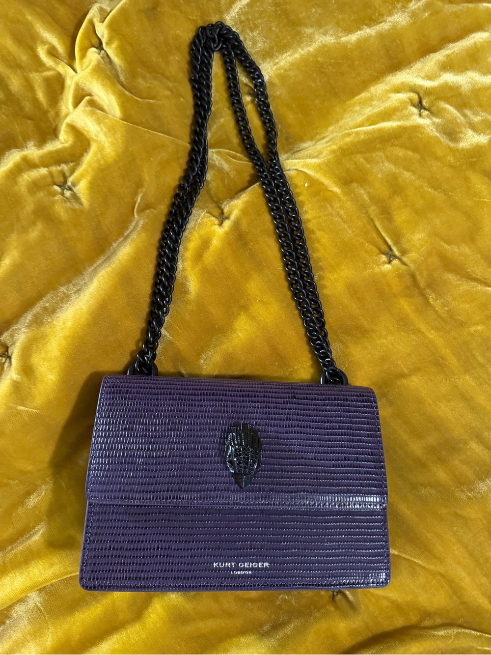 Kurt Geiger Deep Purple Lizard-Embossed Chain Shoulder Bag - Picture 5 of 11